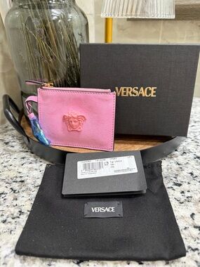 Versace Suede Pink Medusa Card & Coin Pouch